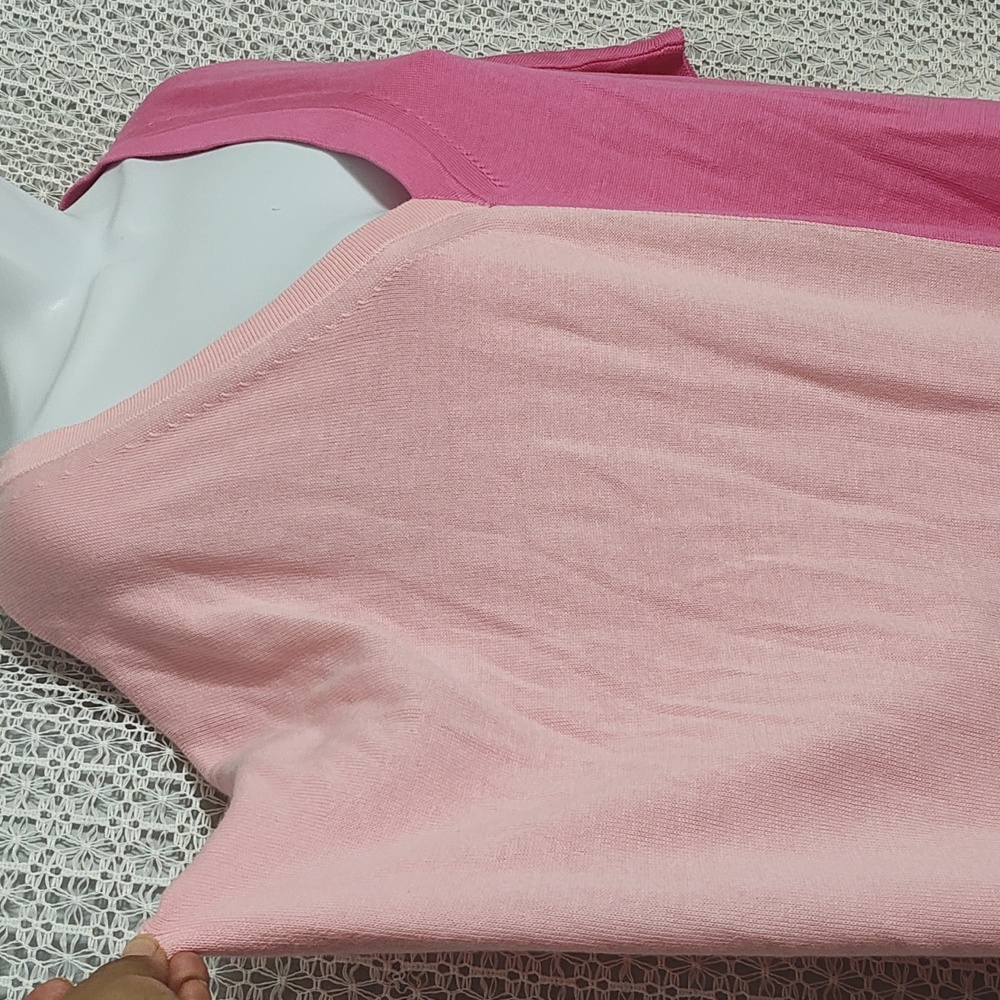 Pink Colorblock V-Neck Blouse - Picture 4 of 11